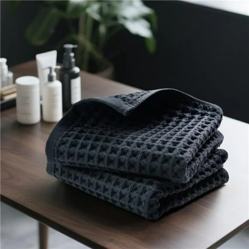Waffle Hand Towels Set 2 Pack Cotton Quick Dry Lint Free Bathroom Kitchen Face